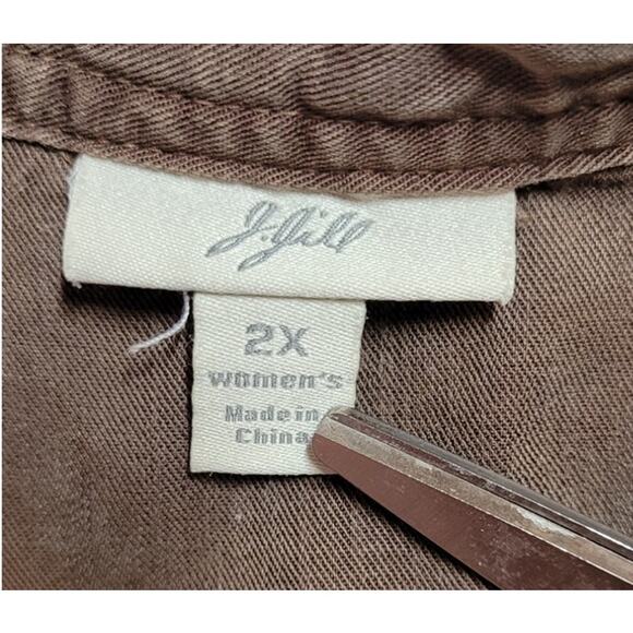 J Jill Short Sleeve Button Front Shirt 2X Tencel Brown Pockets Lagenlook Safari - Picture 9 of 9